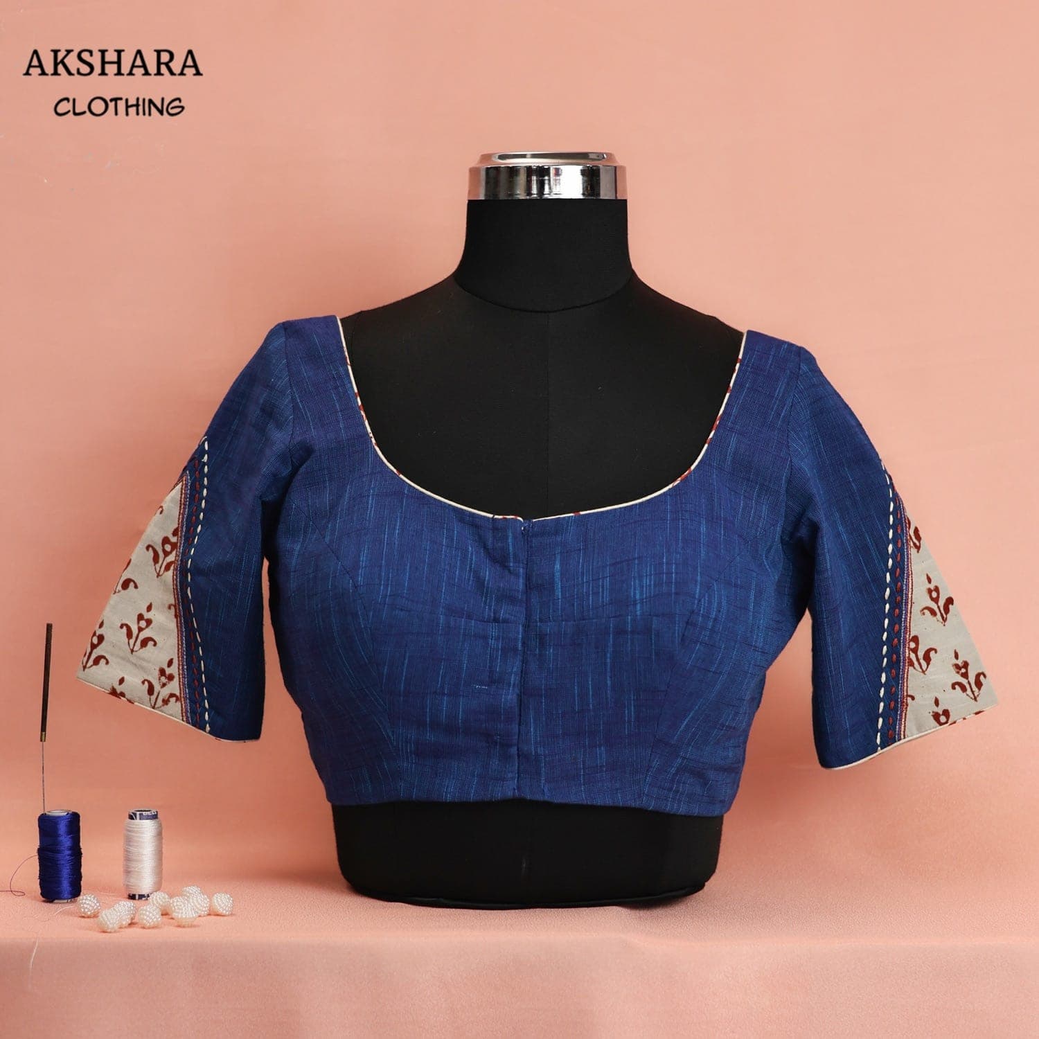 Indigo Elephant-Motif Blouse