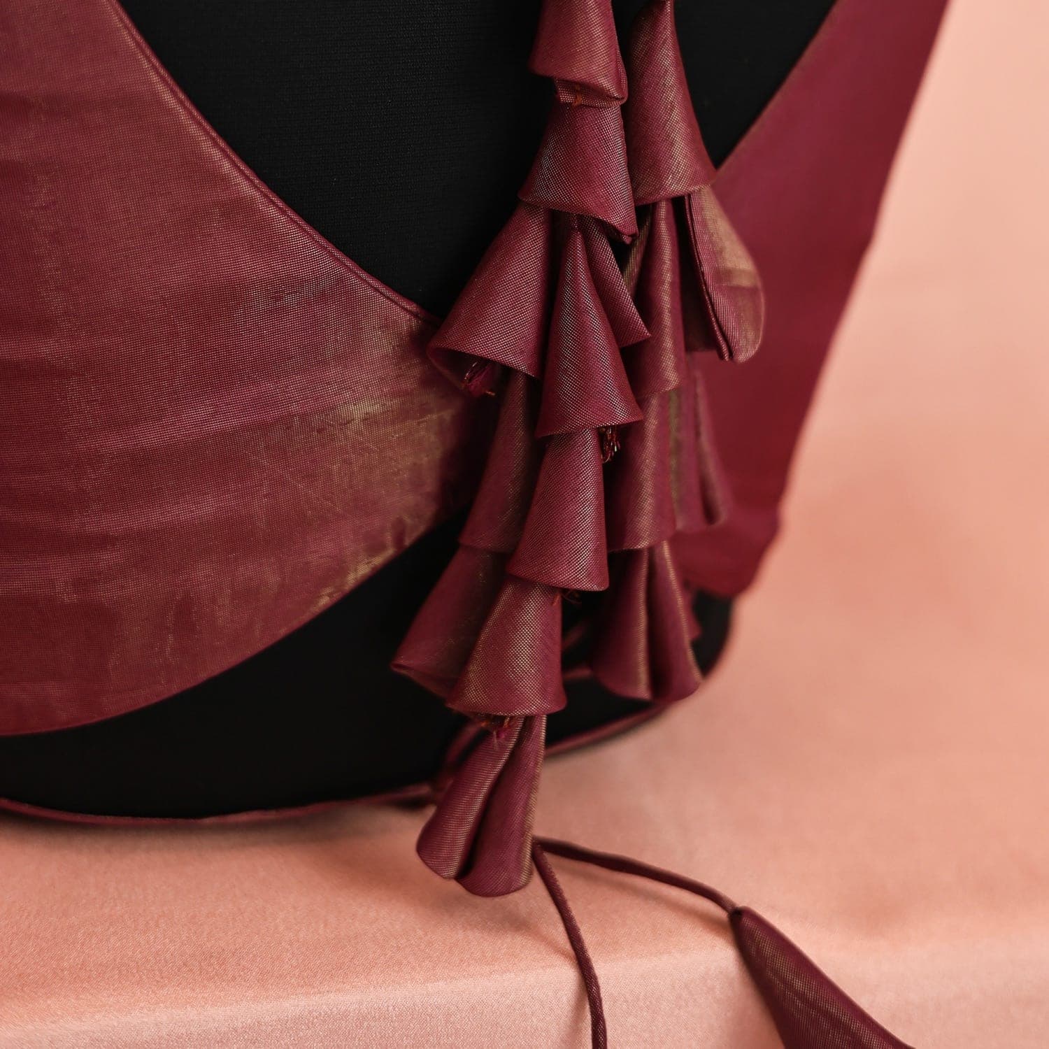 Wine Tissue Tassel-Back Blouse
