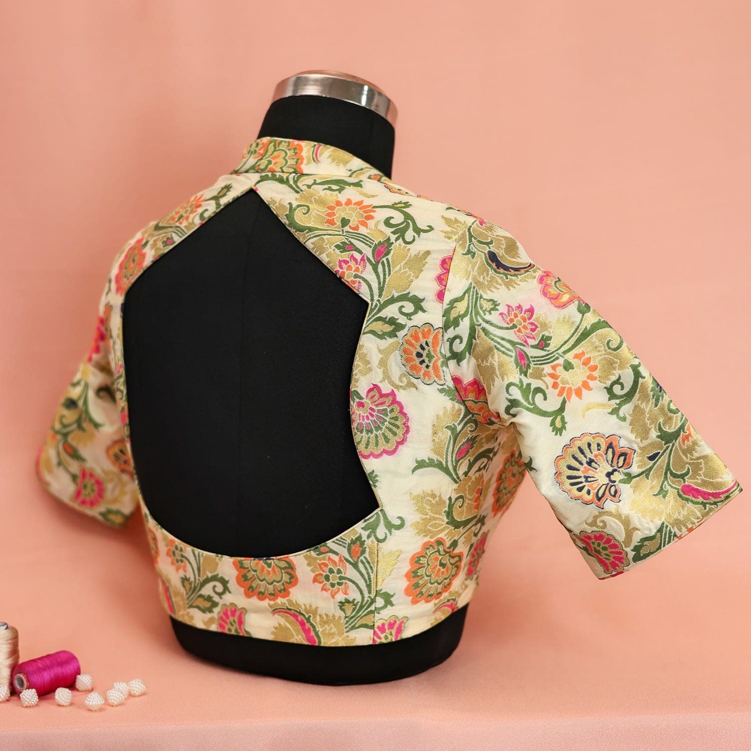 Ivory Floral Brocade Blouse