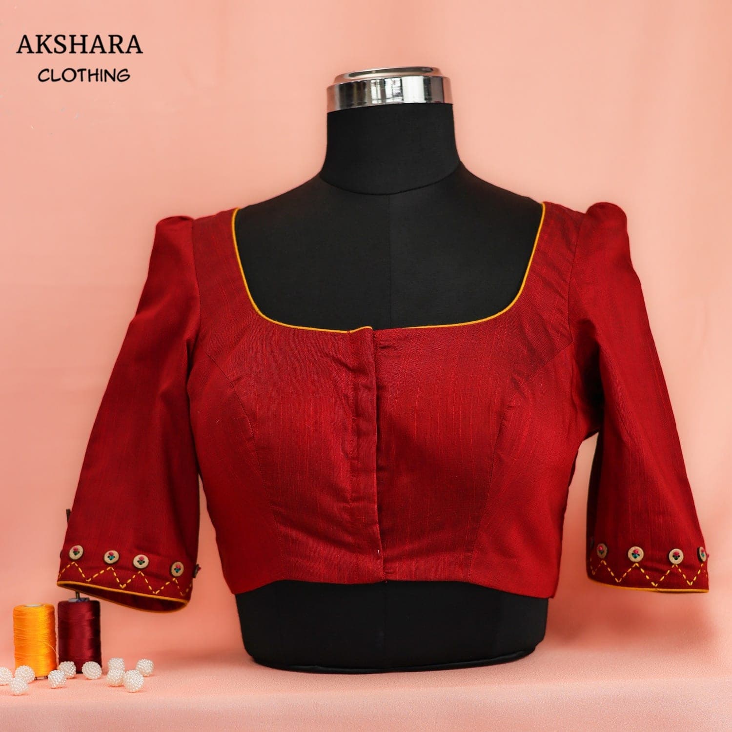 Maroon Gold-Embroidered Blouse