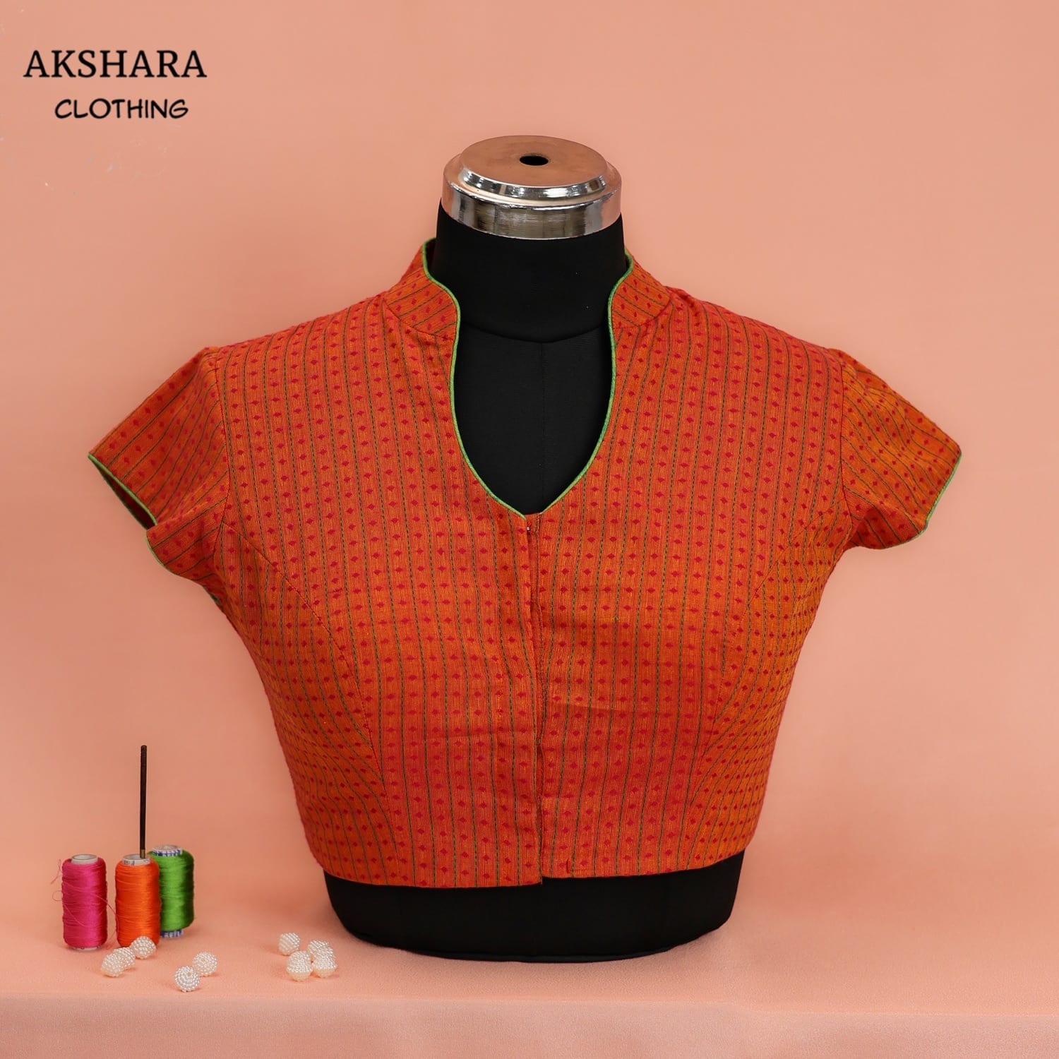 Rust Handloom-Check Blouse