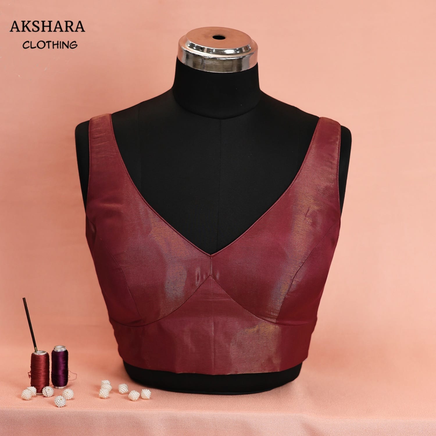 Wine Tissue Tassel-Back Blouse
