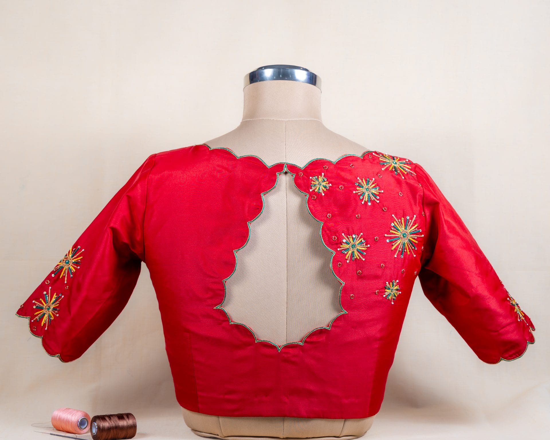 Elegant Red Embroidered Blouse.